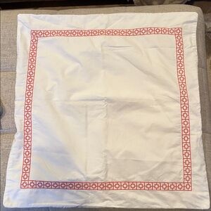 Trina Turk - White Pillow Cover w/ Melon Colored Embroidery Accents 24x24.